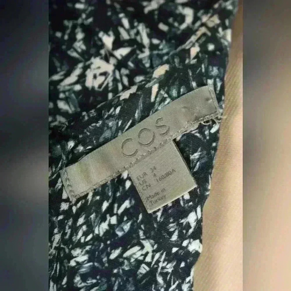 COS Teal White Black Pleated Vented Viscose Sleeveless Shift Tunic Dress  4US - Picture 9 of 11